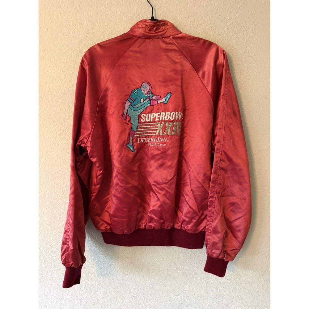 Vintage Desert Inn Las Vegas Super Bowl XXIV Satin Full Zip Jacket Maroon Size M